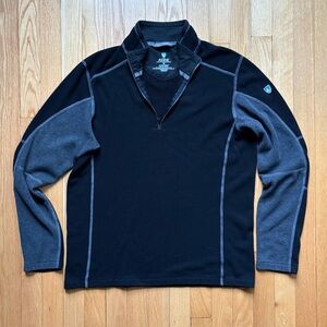 Kuhl Men’s 1/4 Zip Revel Fleece Sweater Pullover Medium Black Gray Hiking
